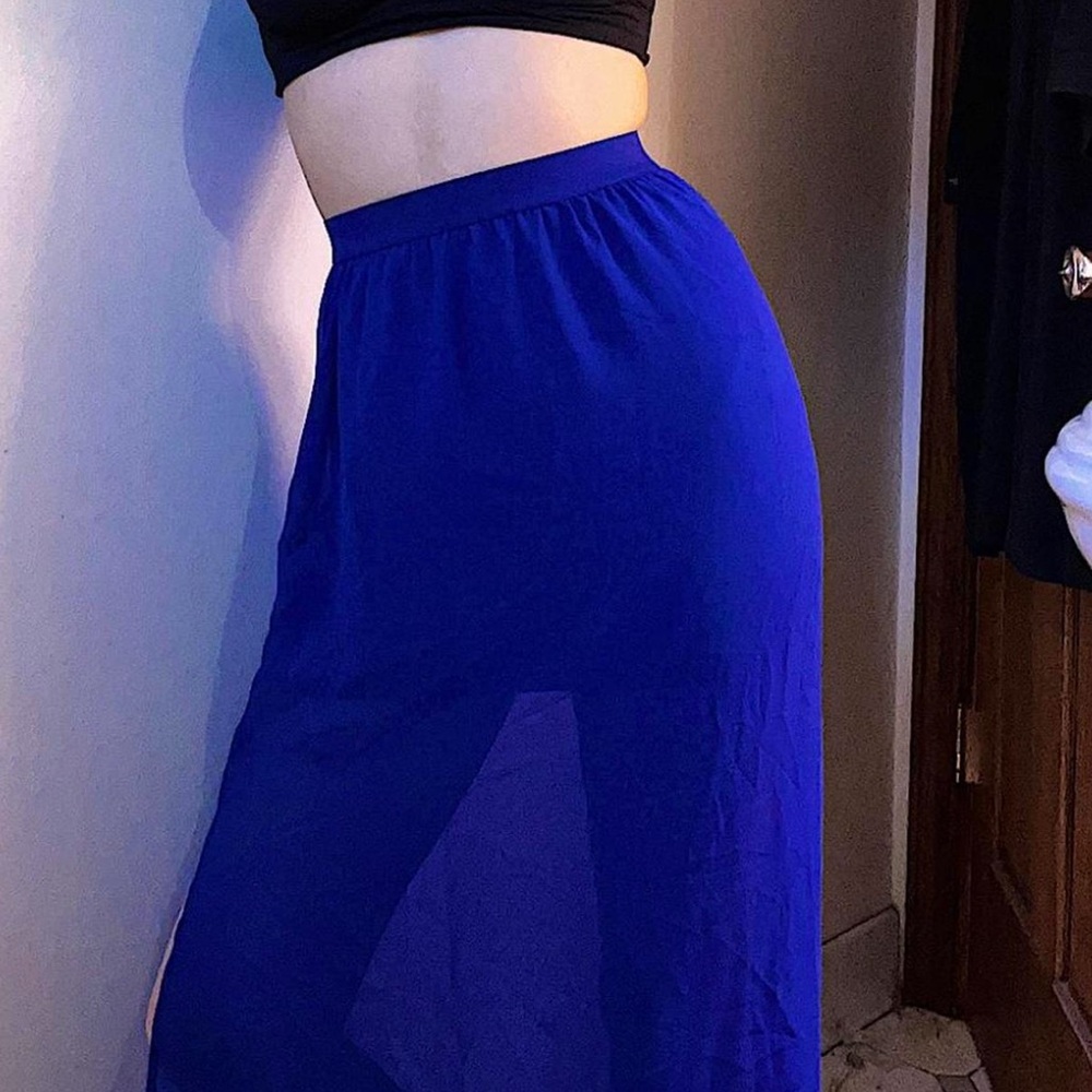blue sheer maxi skirt w/ side slit & mini skirt underneath | divided | size 4